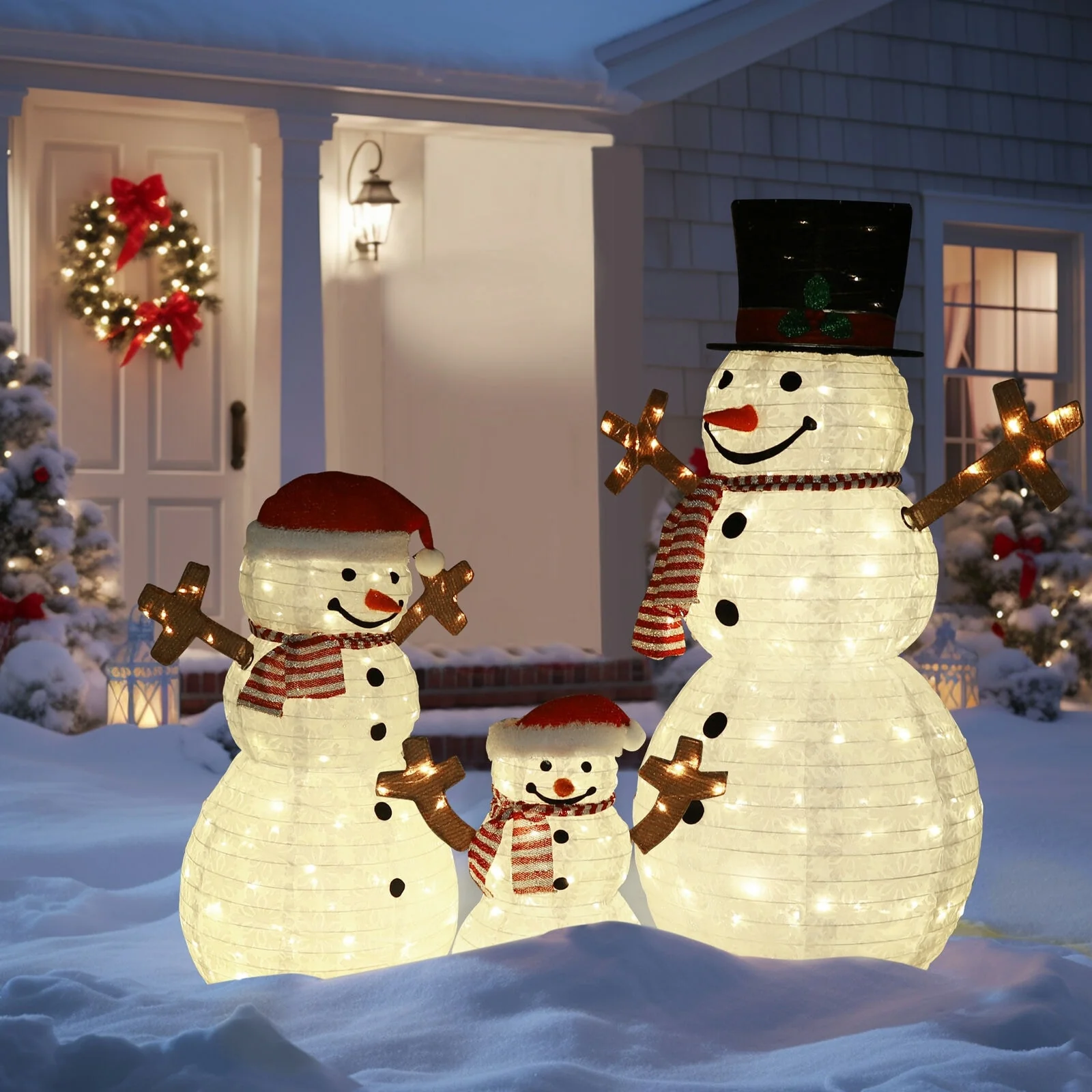 VEIKOUS 4 ft. Warm White LED Snowman Family Christmas Holiday Yard Decoration (3-Piece)