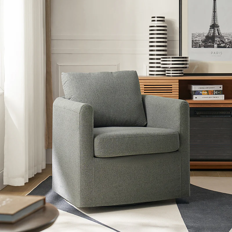 Asser White Swivel Chair,360 Degree Swivel, Removable Slipcover, Reversible Cushions