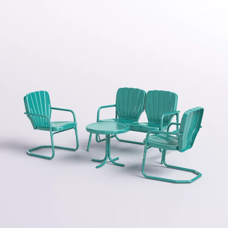 Burley 4Pc Outdoor Metal Conversation Set White Gloss - Loveseat Glider, Side Table, & 2 Armchairs