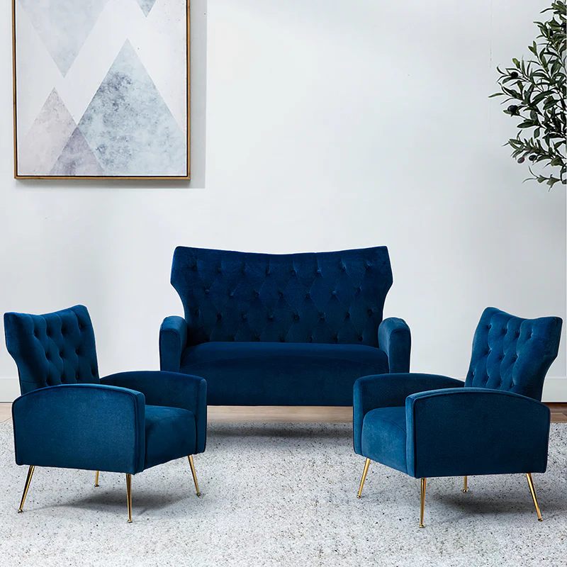 Amira Velvet 3-Piece Living Room Set