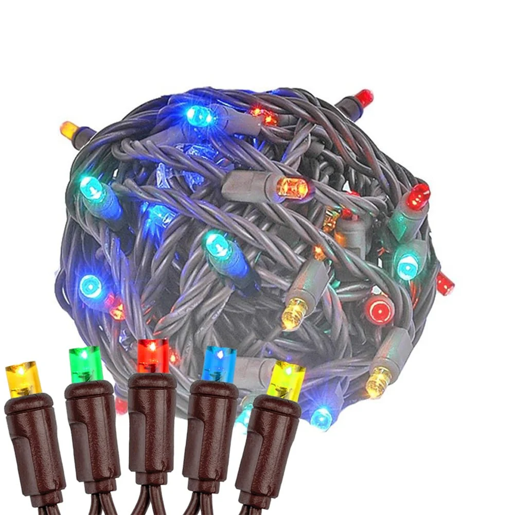 100 Light LED Christmas Mini Light Set, Patio Light, Warm White, Brown Wire, 34’