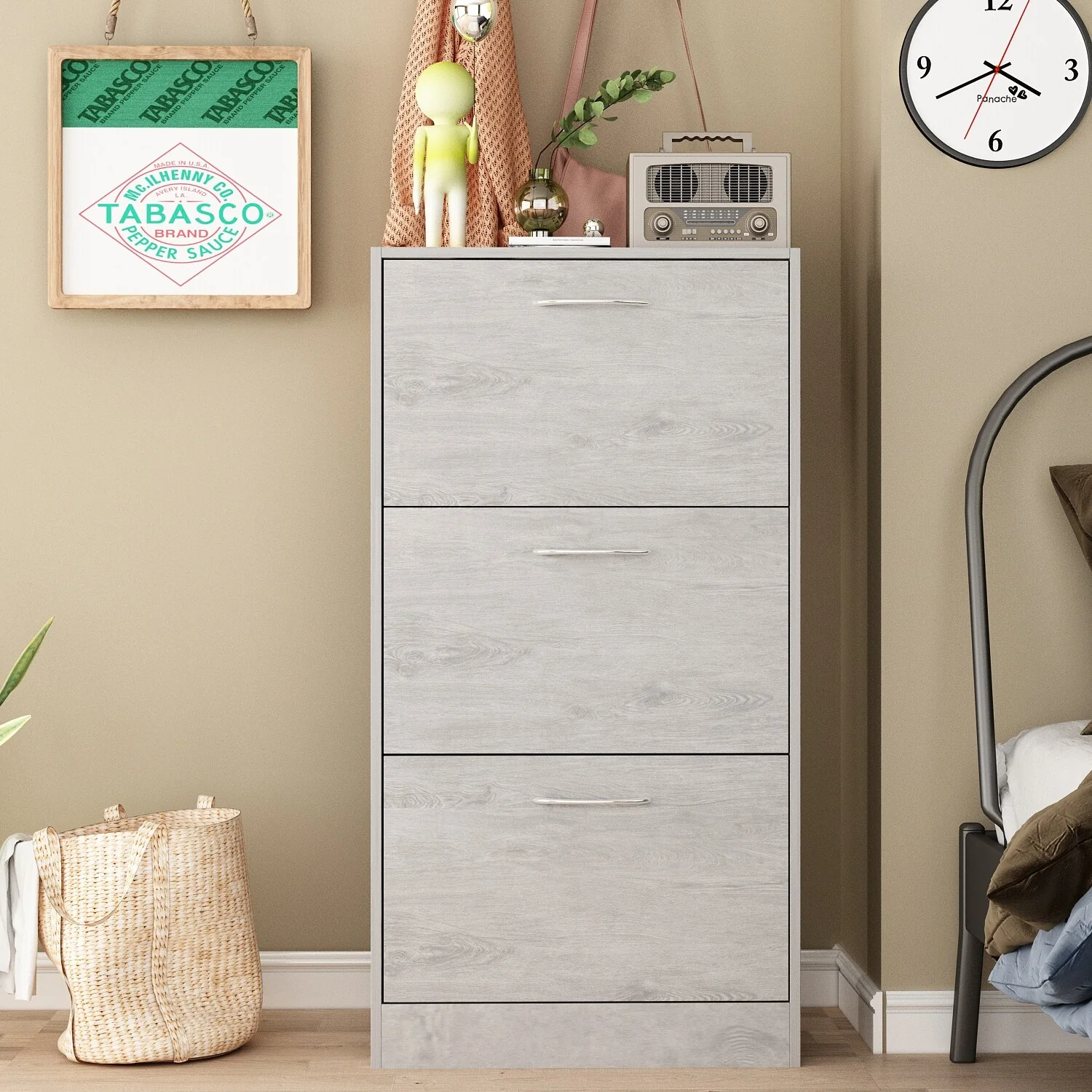 Timechee Grey Entryway Shoe Spcase Saving Cabinet with 3 Drawers