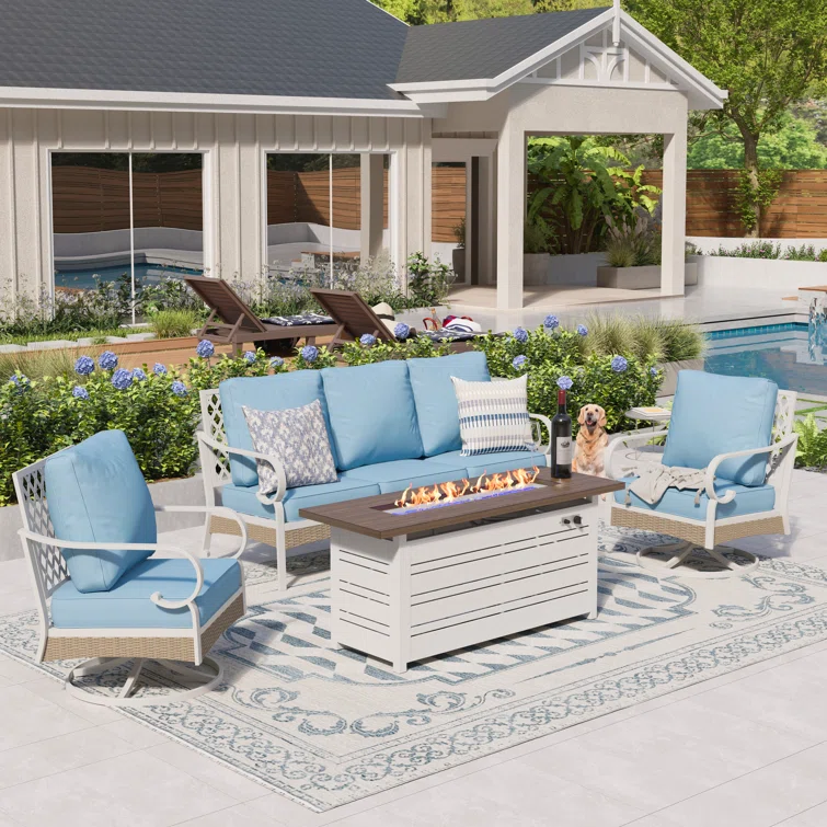 Tapasi 5 Person Patio Set with Fire Pit Table & Swivel Lounge Chairs