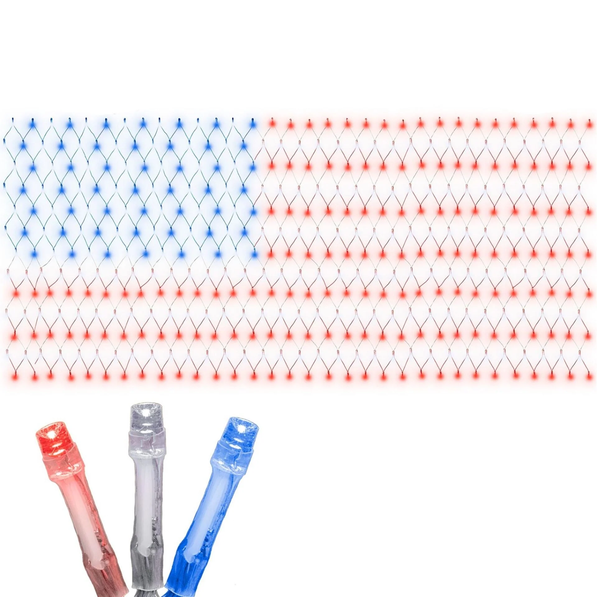 460 Light 4th of July USA LED Net Light Set, 4' X 6', Red/White/Blue, Clear Wire - Red/White/Blue