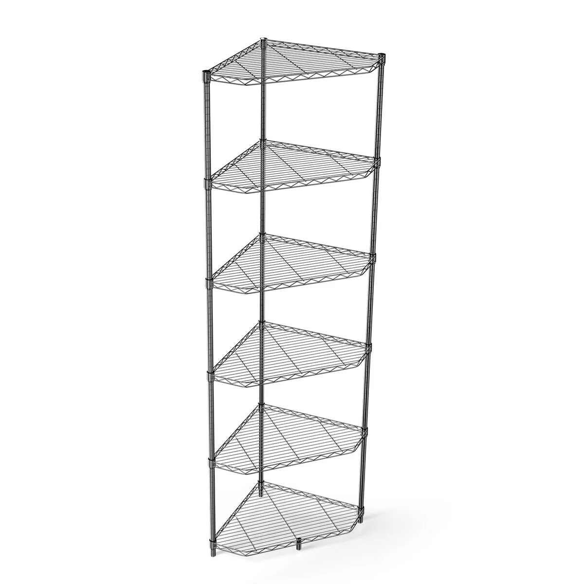 6 Tier Shelf Corner Wire Rack Pentagonal Shelves Adjustable Metal Heavy Duty Free Standing Corner Storage Display Chrome Rack