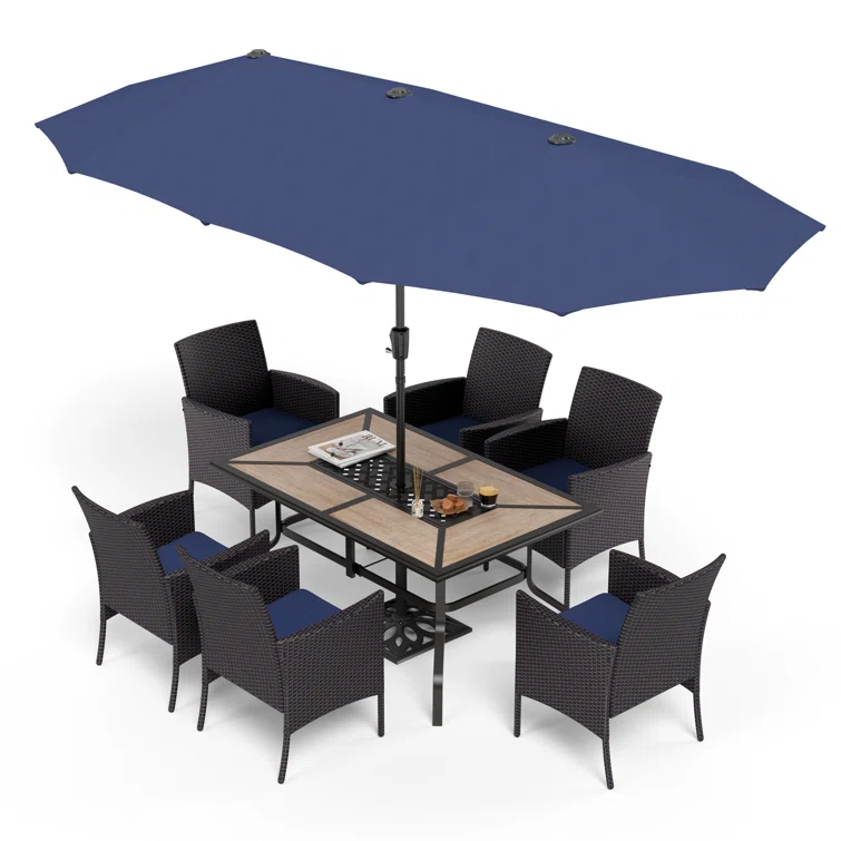Alyah 6 - Person Rectangular Outdoor Dining Set with Cushions