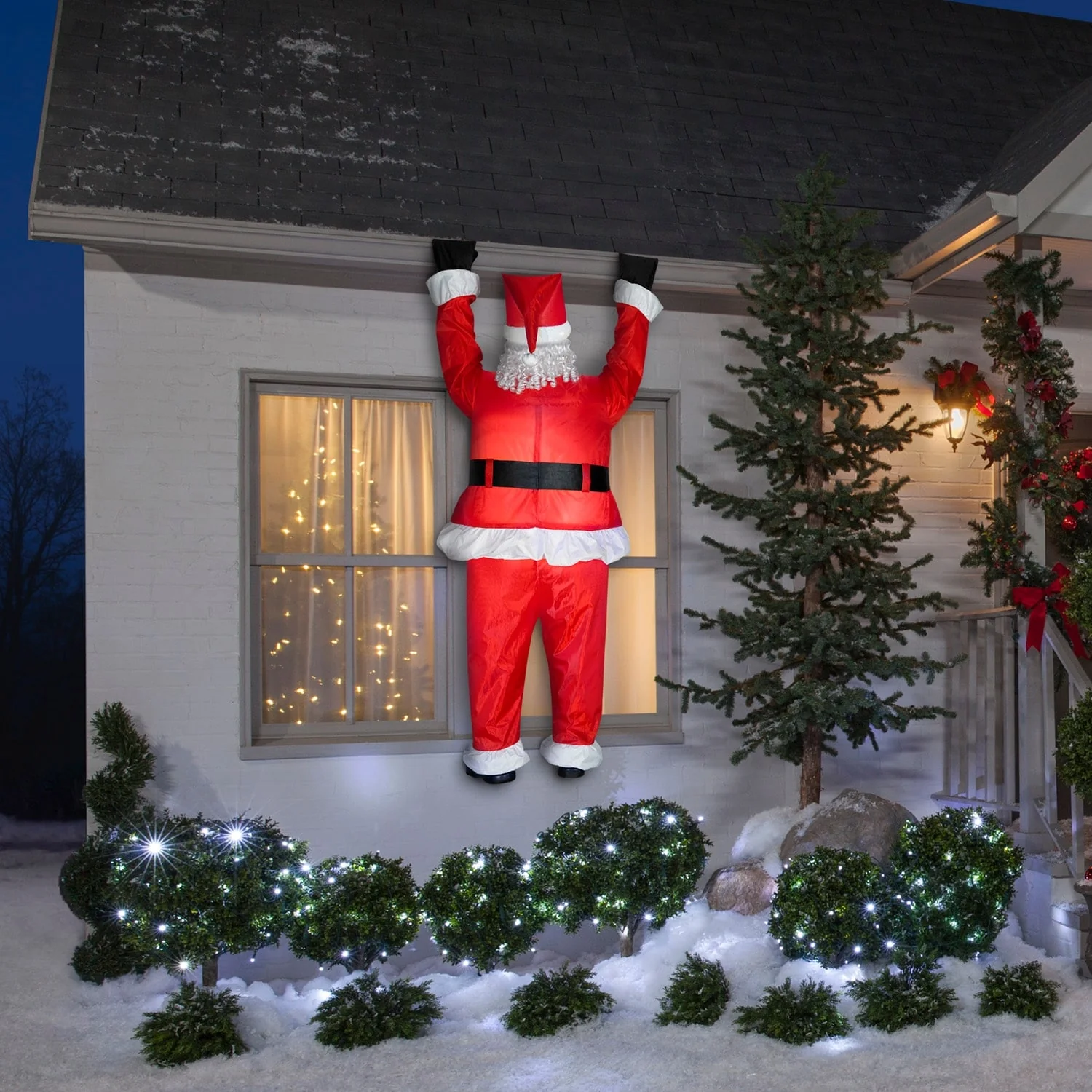 Gemmy Christmas Inflatable Realistic Roof Hangin' Santa, 6.5 ft Tall