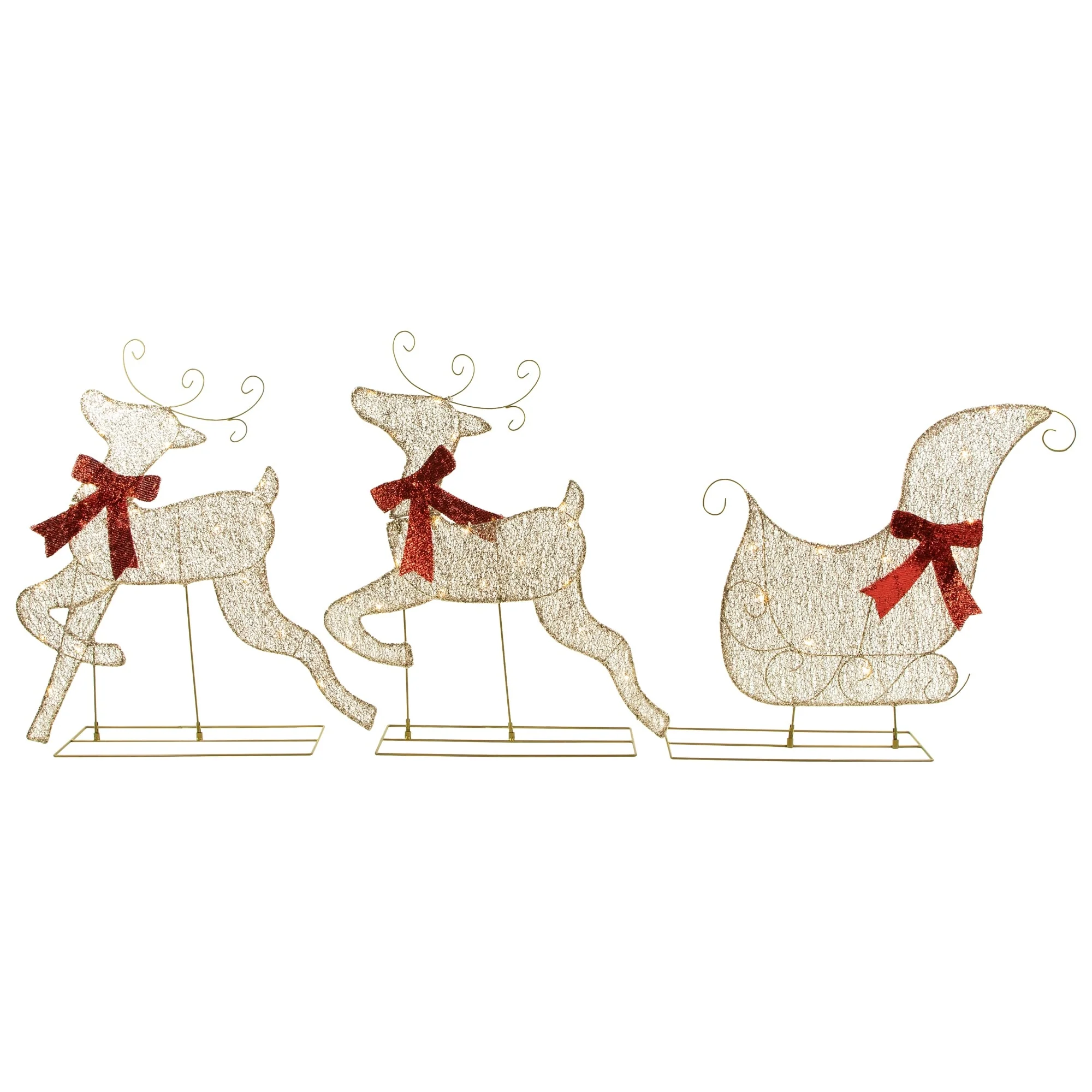 3pc LED Lighted Reindeer and Sleigh Outdoor Christmas Decoration - Silver