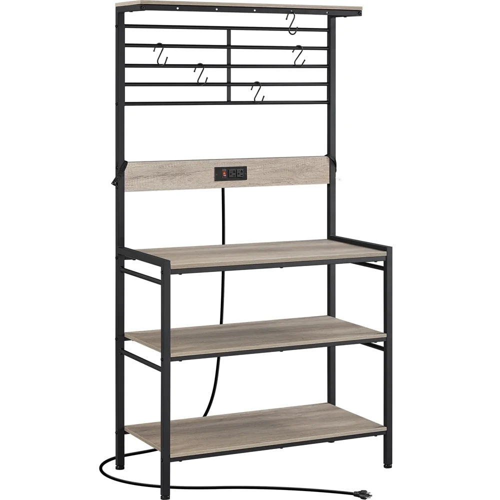 Yaheetech Kitchen Baker's Rack with Power Outlet, 4-tier Kitchen Microwave Oven Stand, Gray