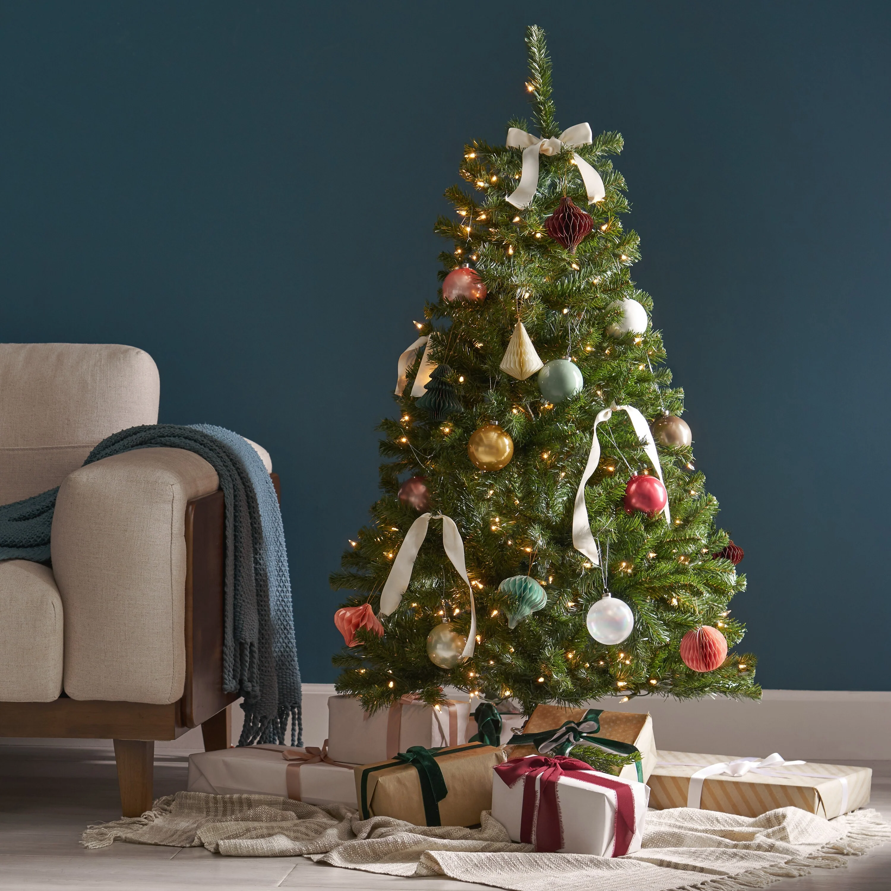 4.5ft Pre-Lit Clear LED Christmas Tree, Hinged Design with 200 Energy-Efficient Lights & Metal Stand - Festive Holiday Decor