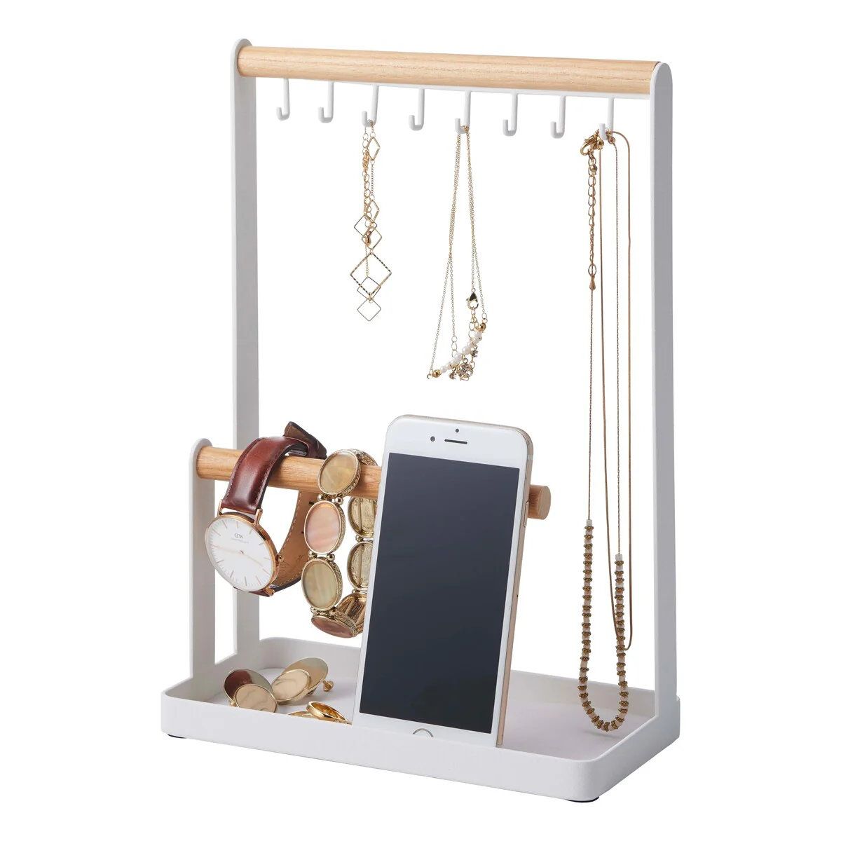 Yamazaki Home Jewelry and Accessory Display, Steel and Wood - L 4.13 x W 7.87 x H 11.22 inches