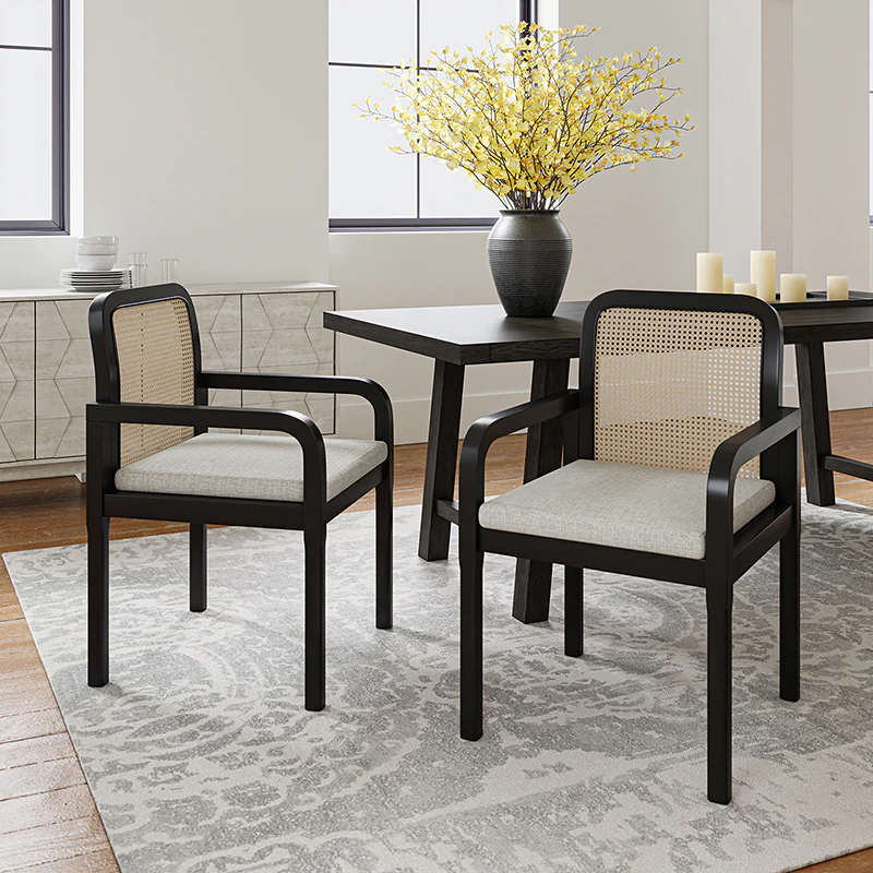 Rattan Backrest Elegance : Kevin Ratten Dining Mid Century Modern Accent Chairs