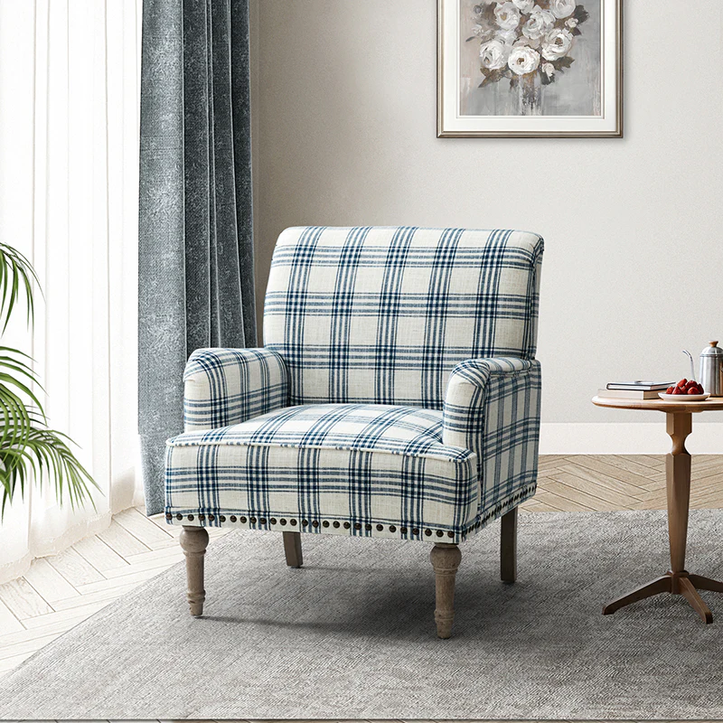 Tamsin Plaid Armchair with Nailhead Trim