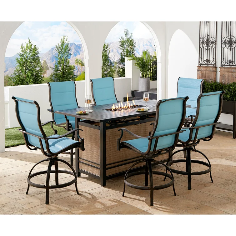 Mikenzie Traditions 7-Piece Dining Set in Sunset with 6 Padded Swivel Chairs and a Fire Pit Dining Table