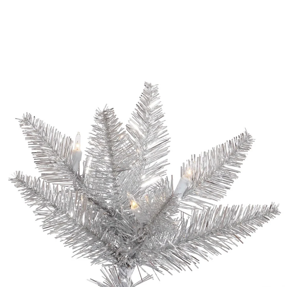 Vickerman 6.5' Silver Tinsel Fir Slim Artificial Christmas Tree, Warm White Dura-lit LED Lights