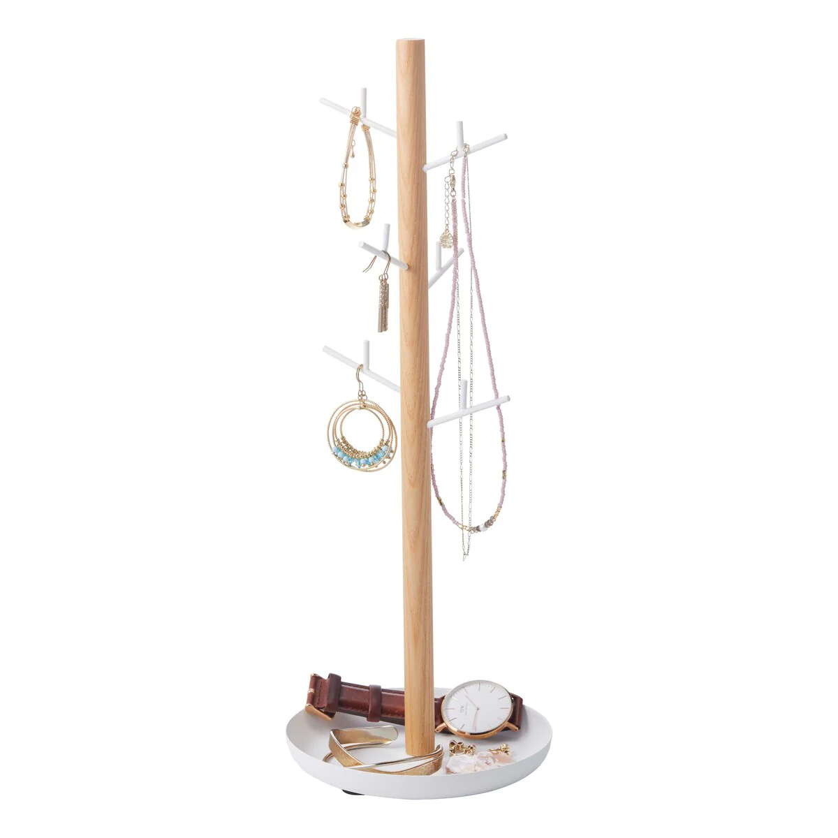 Yamazaki Home Jewelry and Accessory Stand, Steel and Wood - L 5.12 x W 5.12 x H 13.98 inches