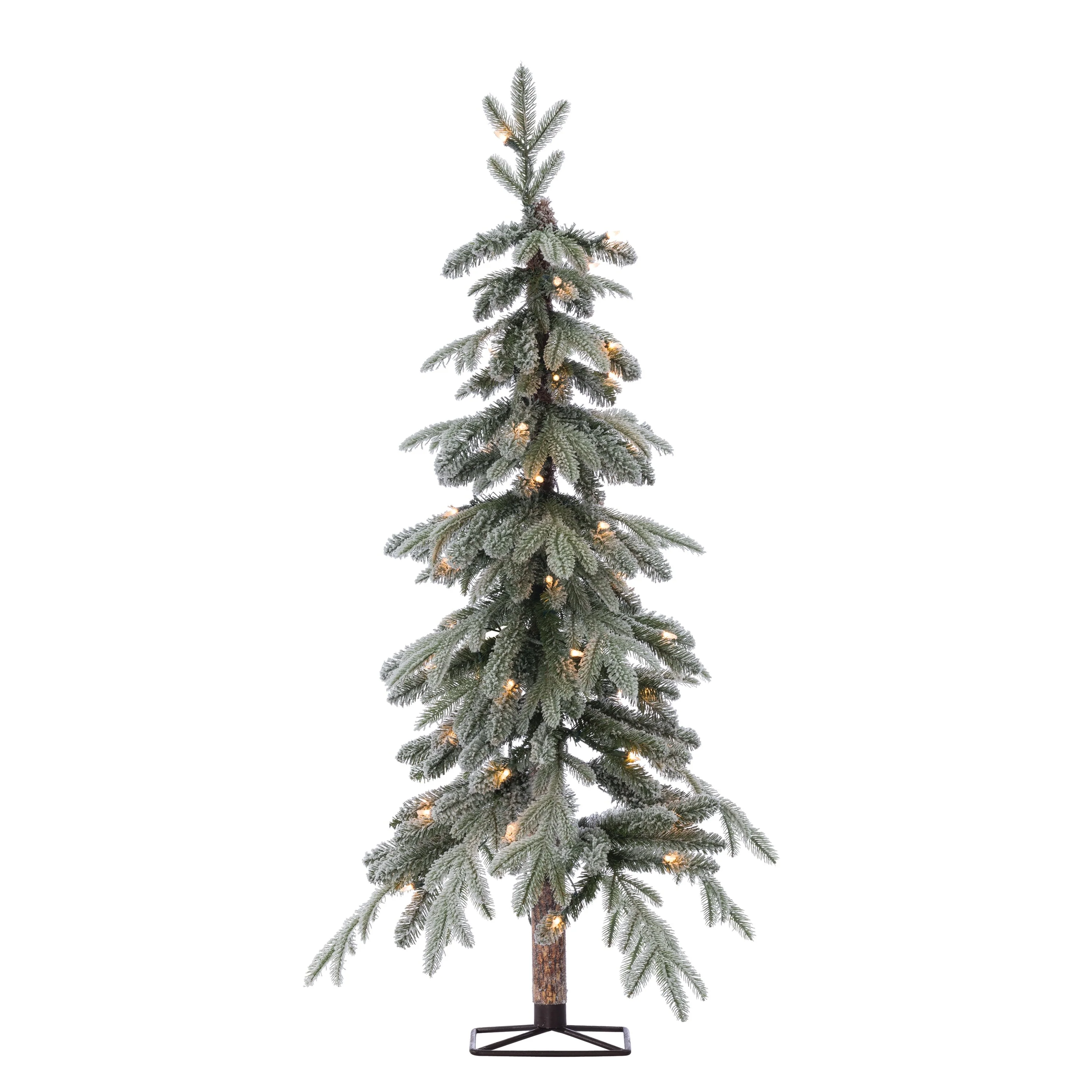 4 Foot Pre Lit Flocked Natural Cut Alpine Tree with 50 LED Lights - N/A