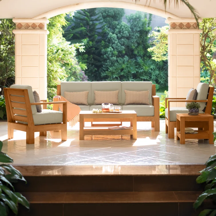 Bogota 5 - Person Teak Seating Group with Sunbrella Cushions