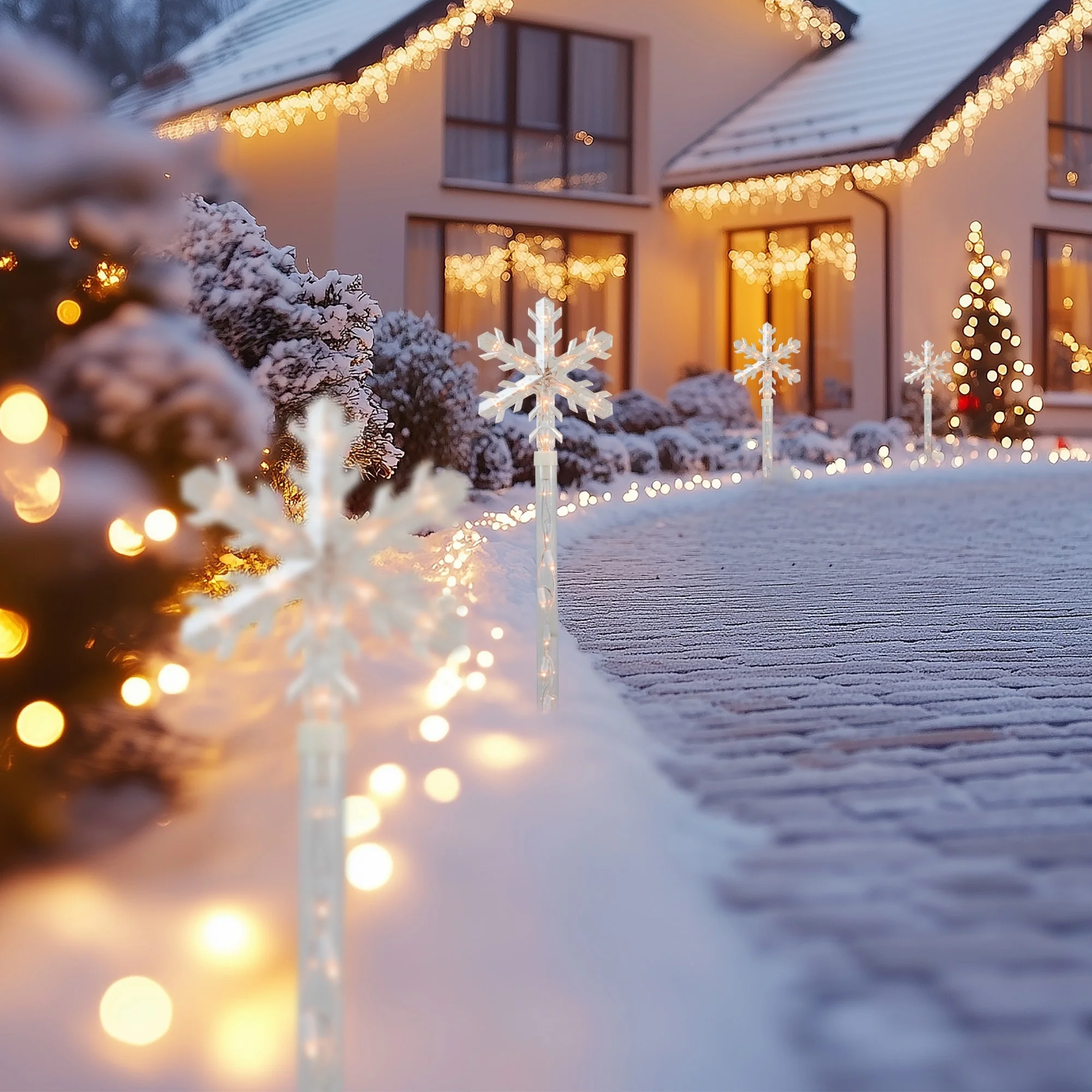 4ct Snowflakes Christmas Pathway Marker Lawn Stakes - Clear Lights