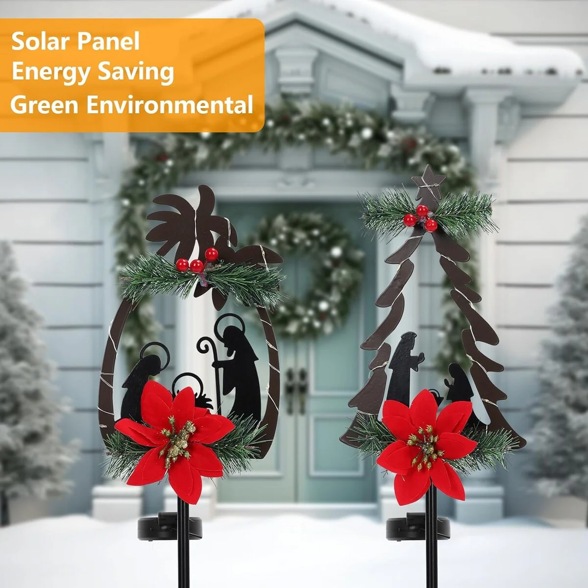 2 Pcs Christmas Outdoor Stakes with Solar Light - 2-PCS