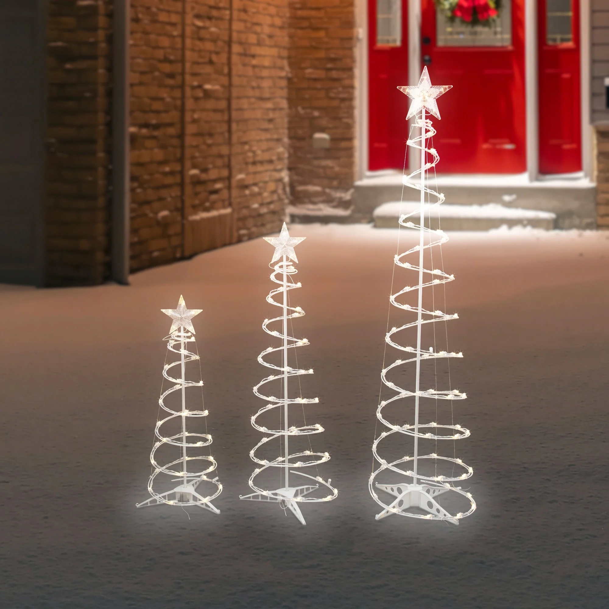 3 LED Lighted Warm White Outdoor Spiral Christmas Cone Trees 3' 4' 6'