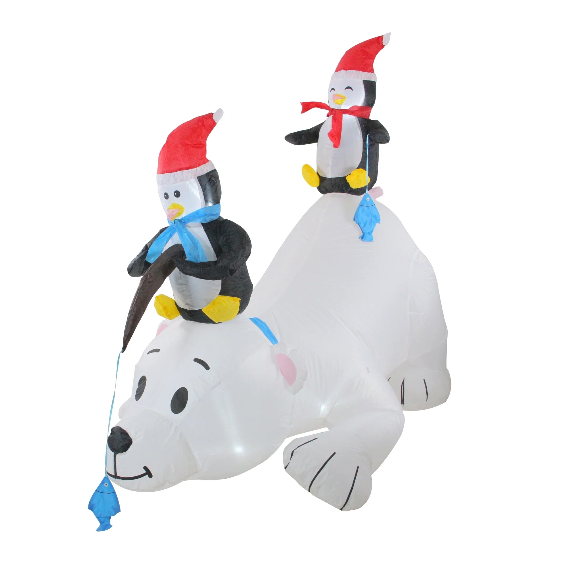 6' White Black Inflatable Polar Bear Penguins Lighted Christmas Decor