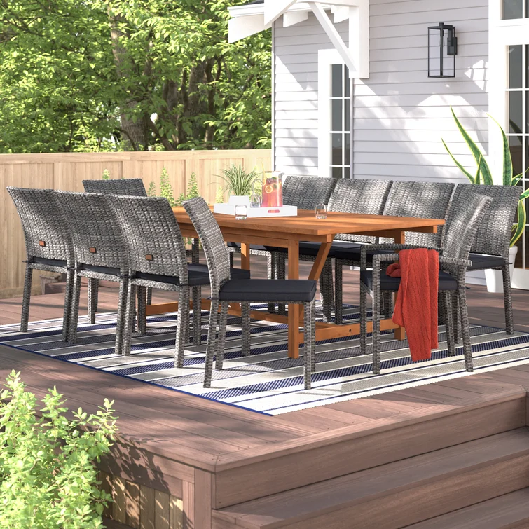 Anautica 10 - Person Rectangular Extendable Outdoor Dining Set with Cushions