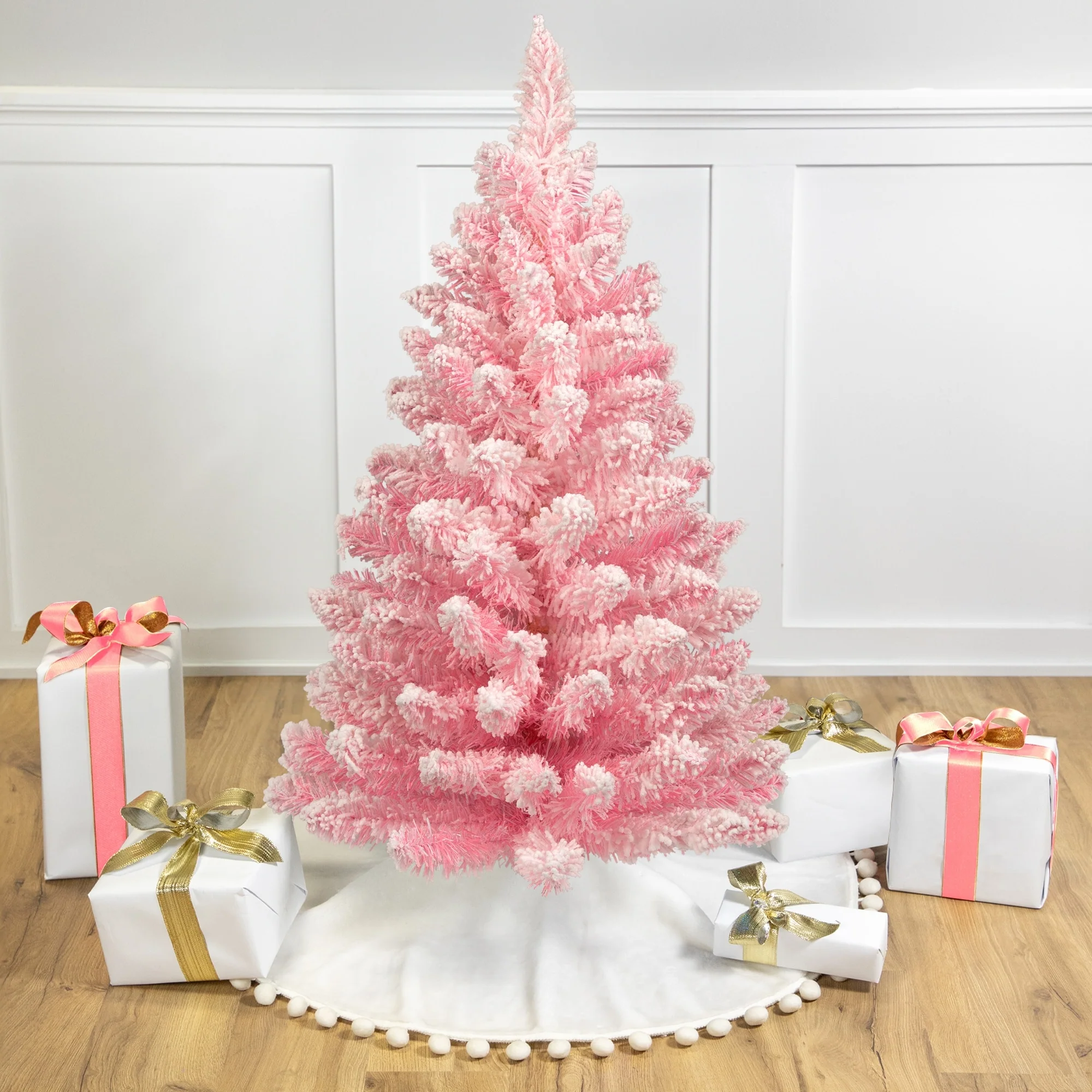 3' Medium Flocked Madeline Pink Spruce Artificial Christmas Tree Unlit.