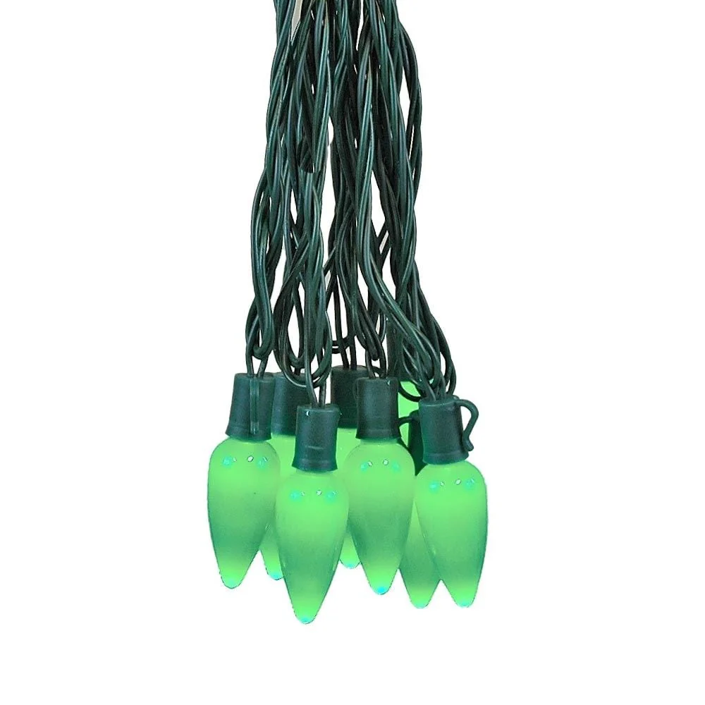 25 Foot C9 LED Ceramic Outdoor Christmas String Light Set, Green, Green Wire