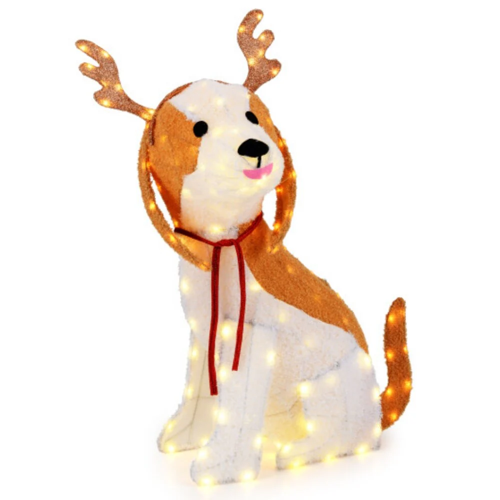 43.5 Inch Lighted Christmas Dog with 164 LED Lights Antlers and Scarf - Brown - 34.5