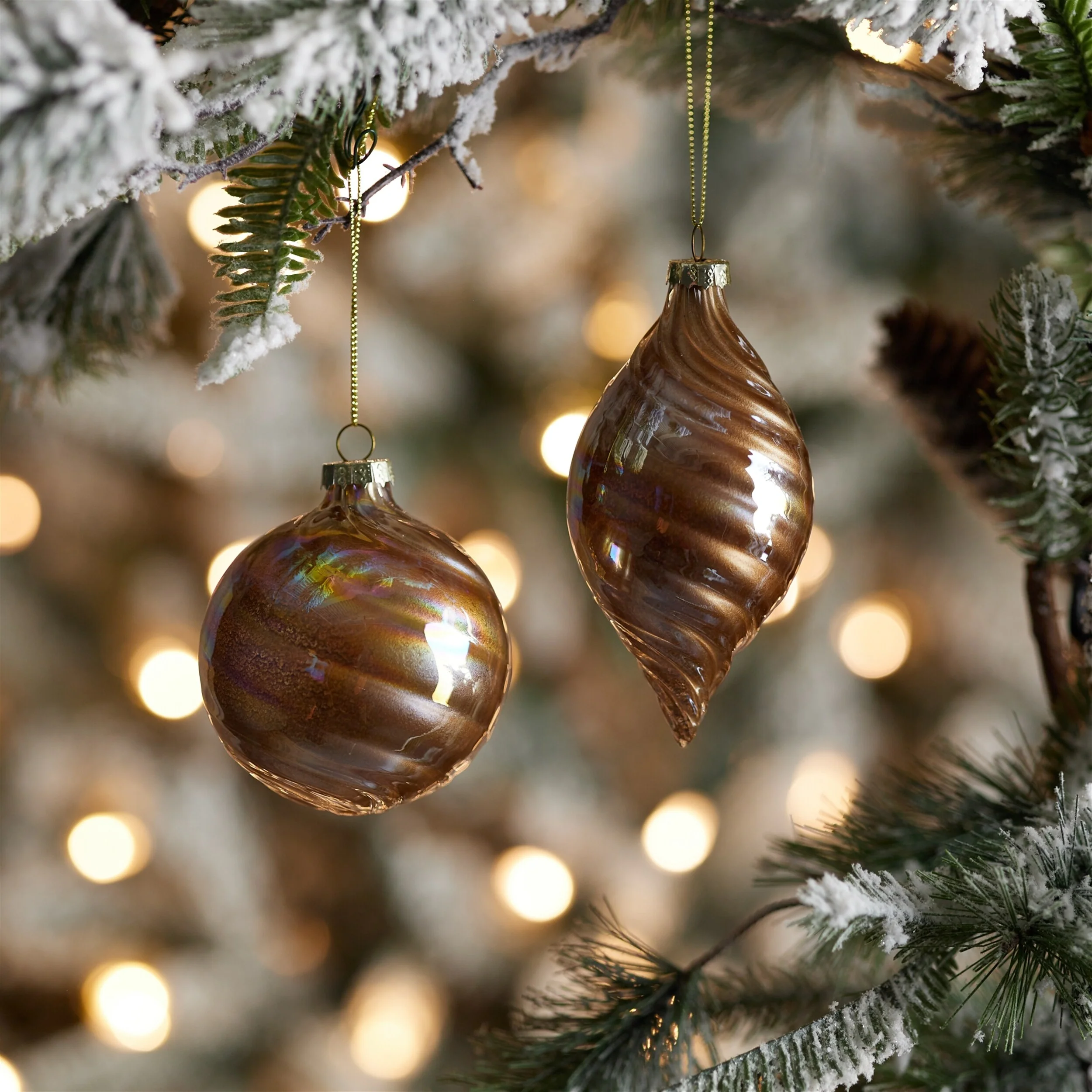 12 Gold Iridescent Swirl Glass Ornaments Ball and Onion Shapes Perfect for Holiday Tree Decorations - 3”L x 3”W x 3.5”H