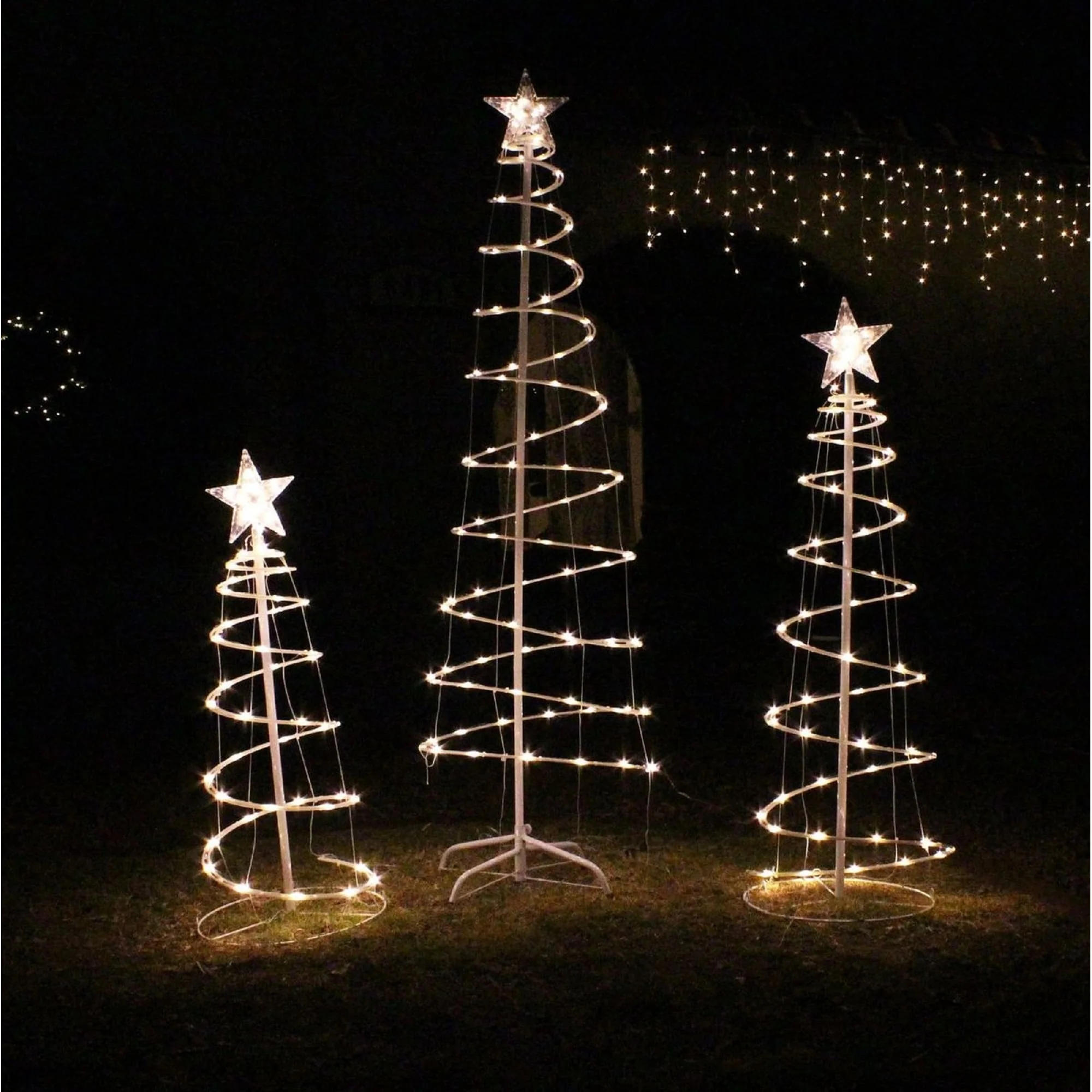 Joyfy 3 Packs Spiral Tree Christmas Decoration Outdoor, 218 LED Xmas Tree Lights - Warm White