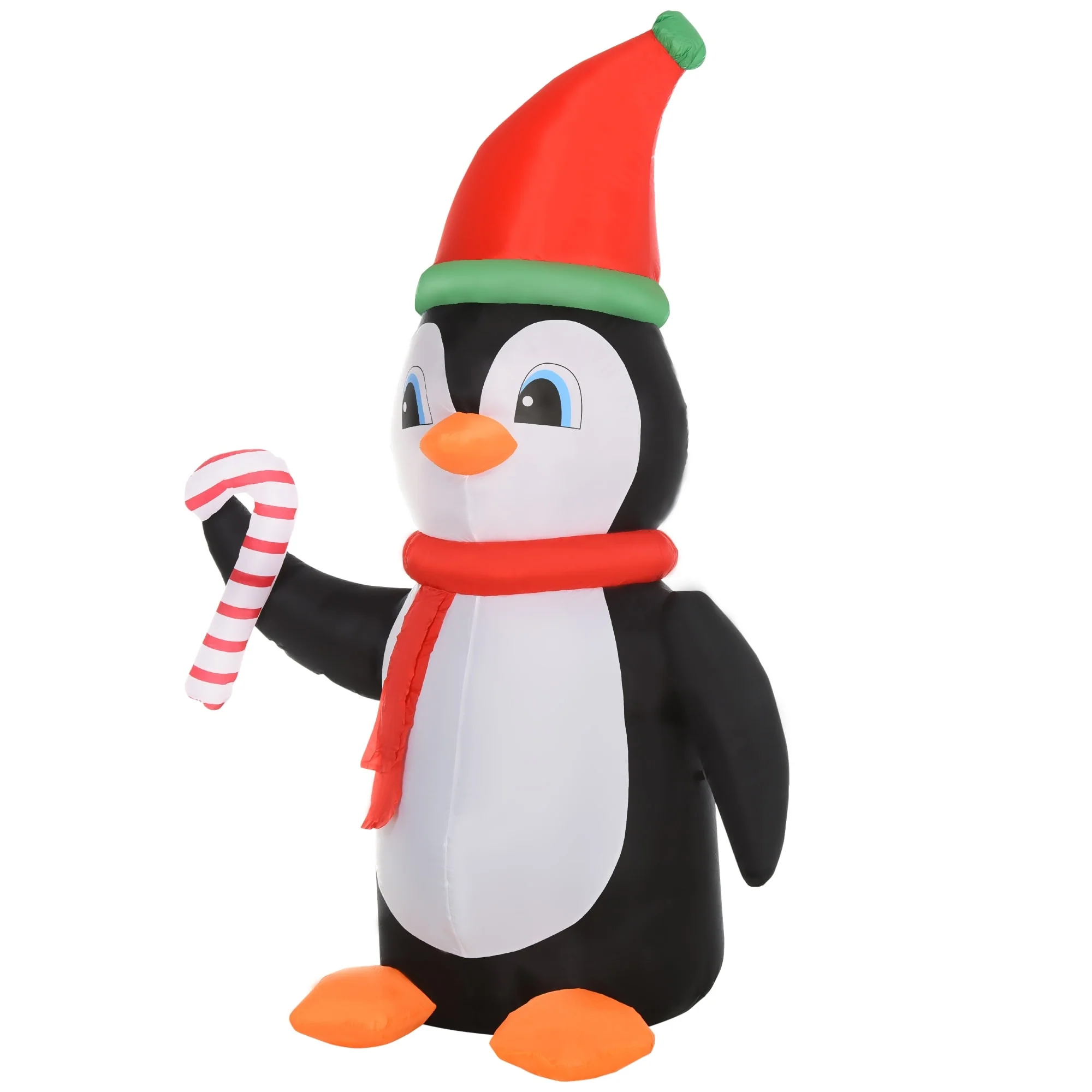HOMCOM 8 ft. Penguin Inflatable Christmas Decoration with Candy Cane, Outdoor Blow-Up Cute Christmas Decoration