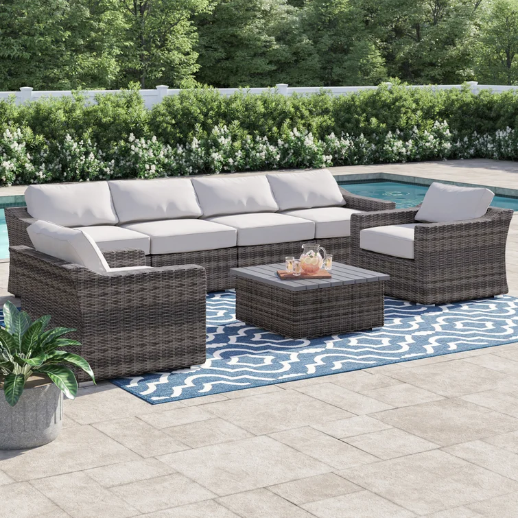 Dayse Fully Assembled 6 - Person Seating Group with Cushions |All-weather wicker sectional