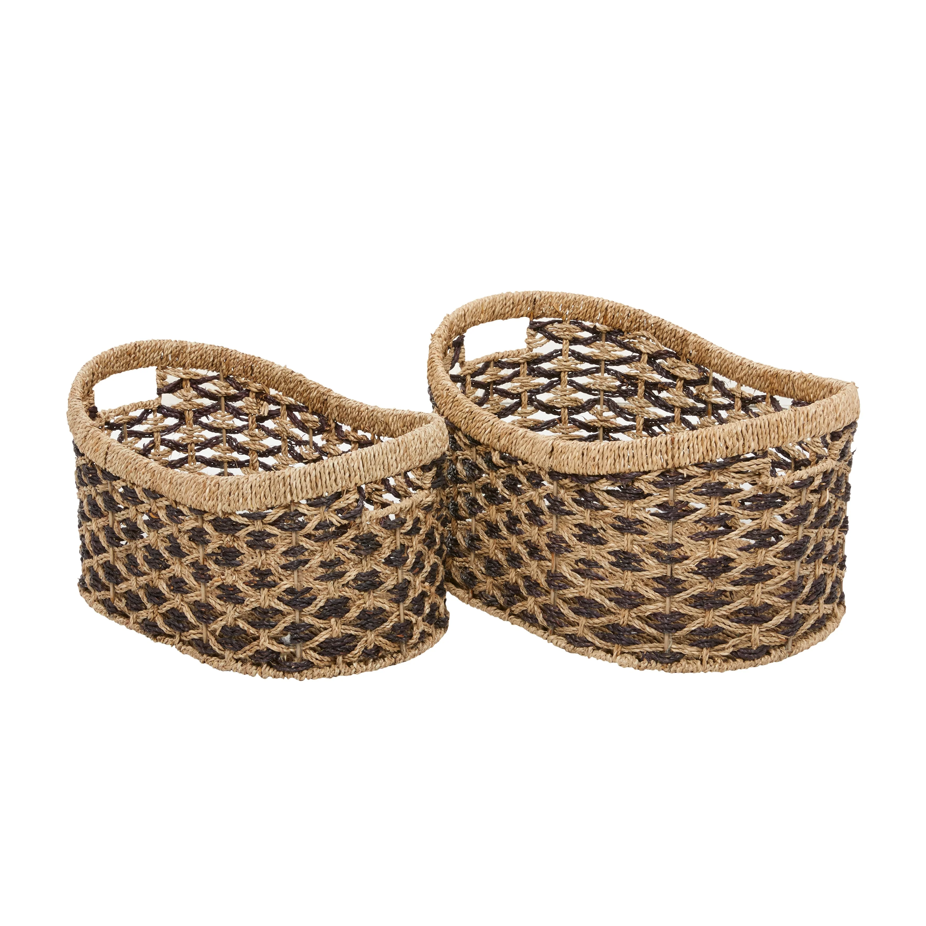 Seagrass Handmade Two Toned Storage Basket with Handles - Set of 2 Brown - Roche River Decor - 13