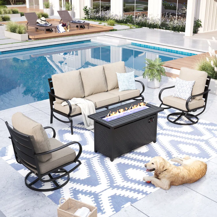 Tapasi 5 - Person Patio Conversation Set with Swivel Lounge Chairs &  Firepit Table