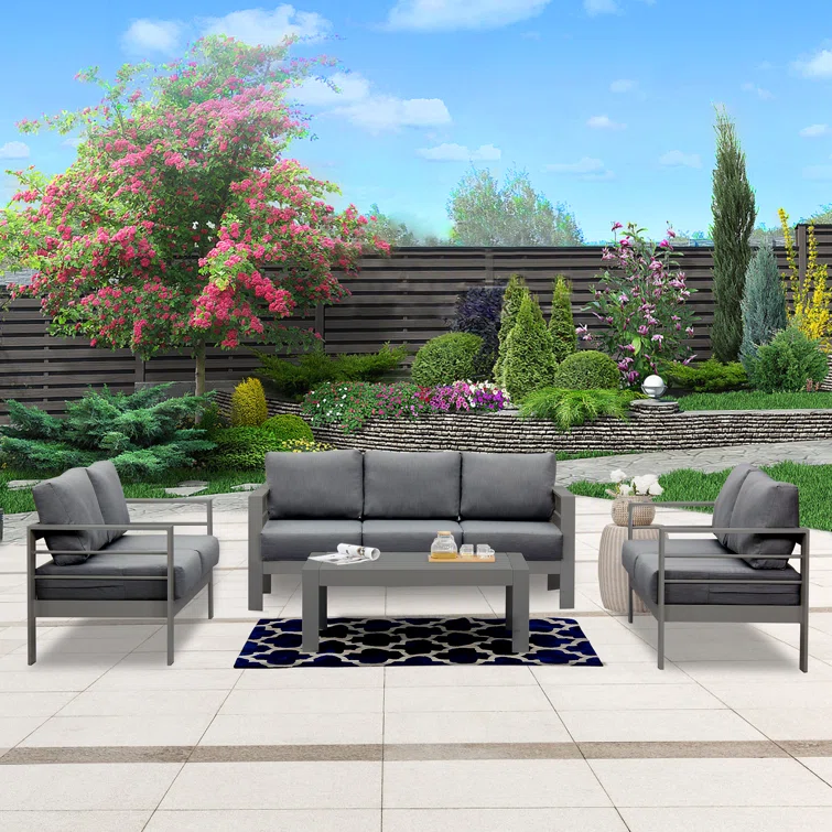 4-Piece  Aluminum Patio Conversation Set With Cushions