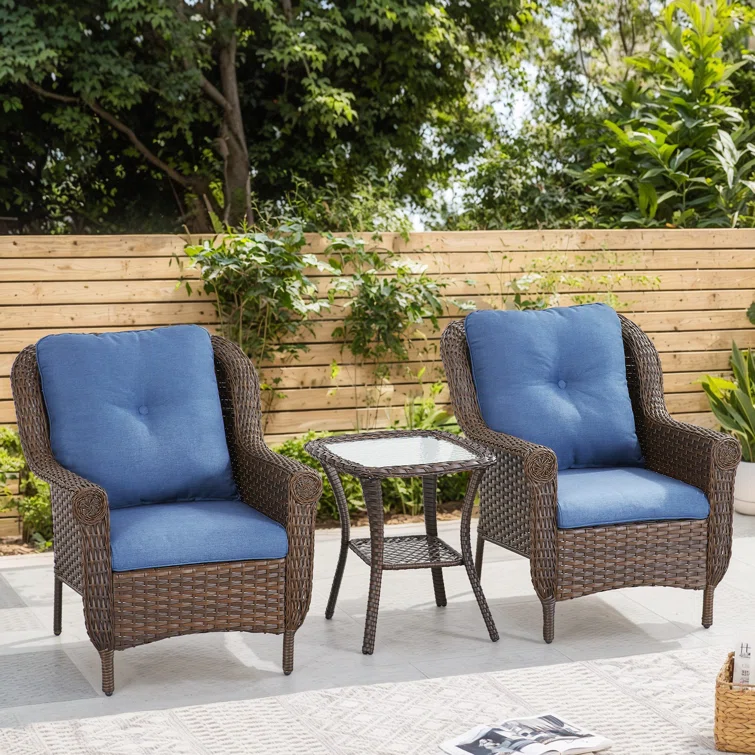 Floral 2 - Person Outdoor Seating Group With Cushions With Side Table