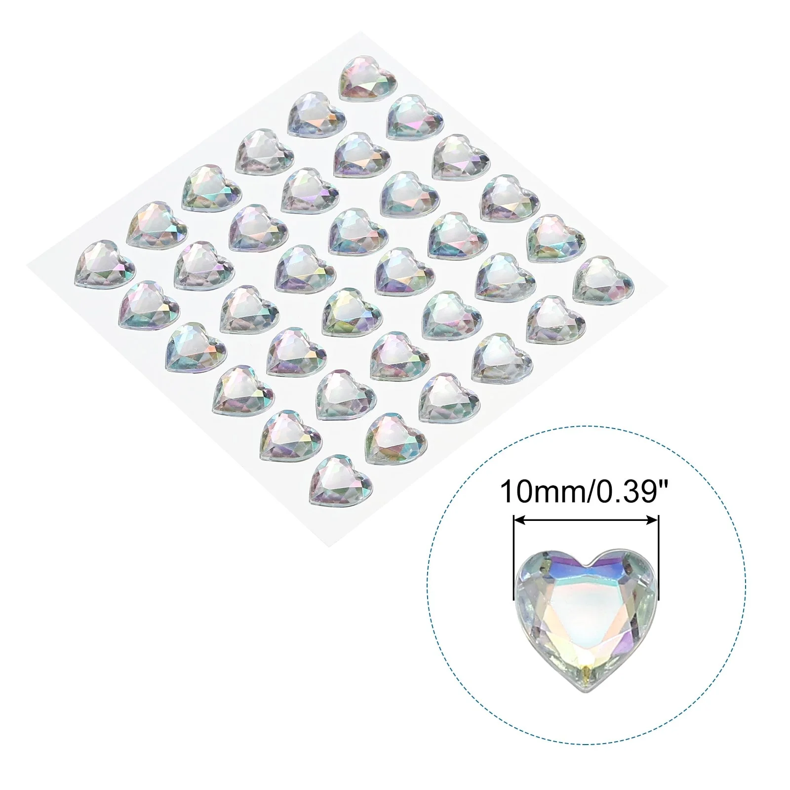 144 Pcs Heart Rhinestone 10mm Self Adhesive Gems Stickers White