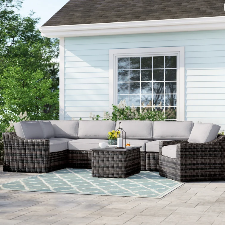 Dayse Fully Assembled 5 - Person Seating Group with Cushions |All-weather wicker sectional