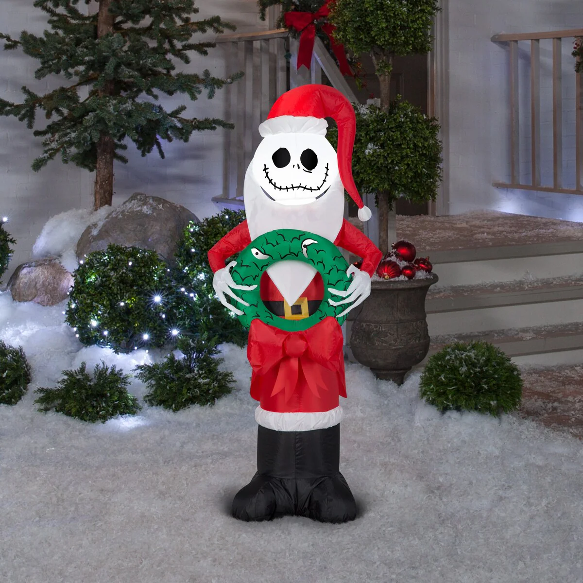 Jack Skellington in Santa Suit with Wreath Airblown Inflatable