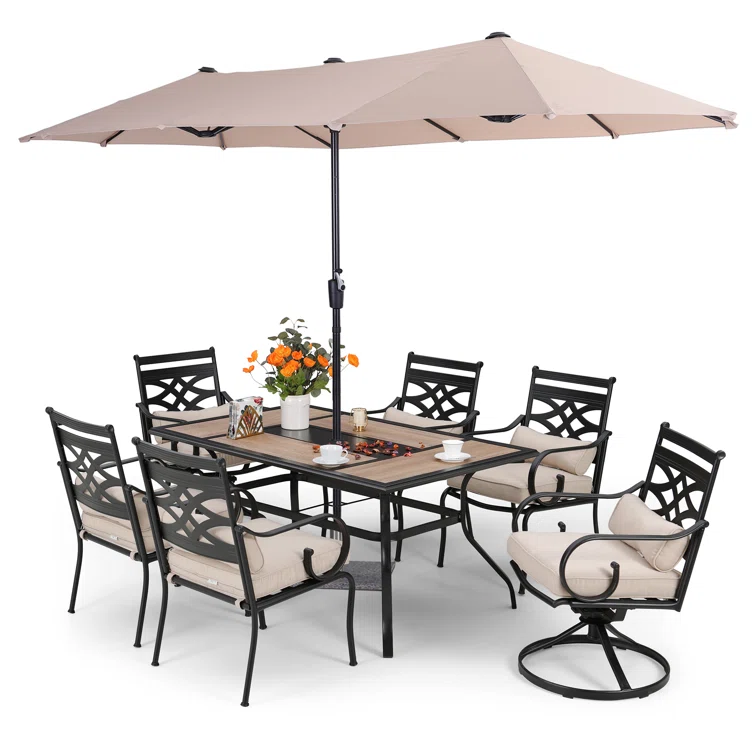 Bjartmar 6 - Person Rectangular Outdoor Dining Set with Cushions
