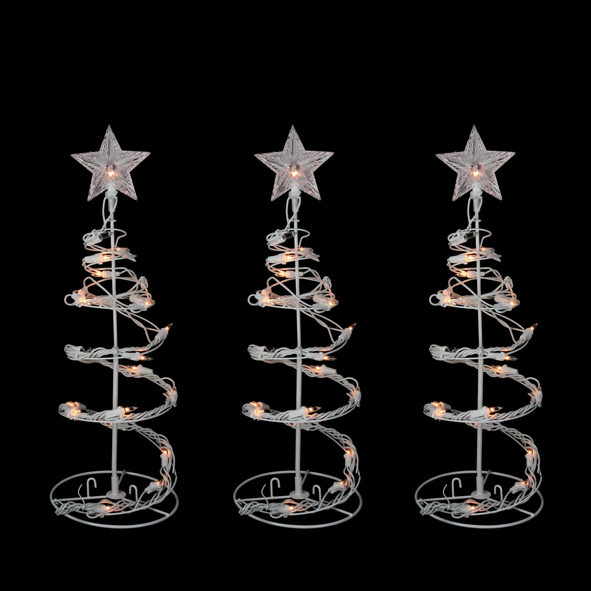 3 White Clear Lighted Spiral Cone Walkway Christmas Trees Decor 18
