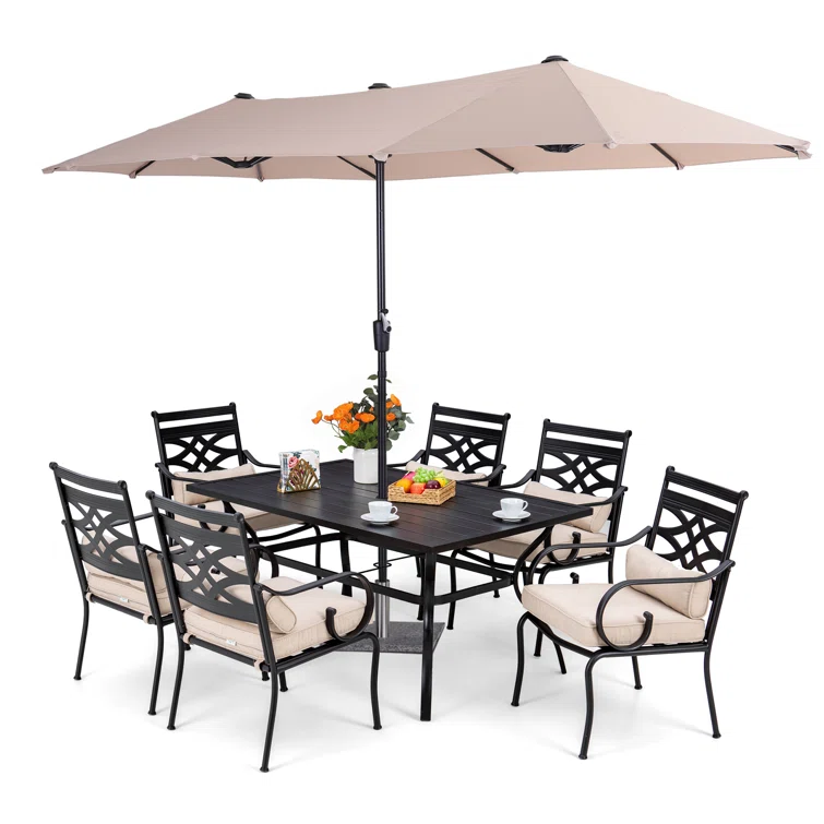 Alyah 6 - Person Rectangular Outdoor Dining Set with Cushions