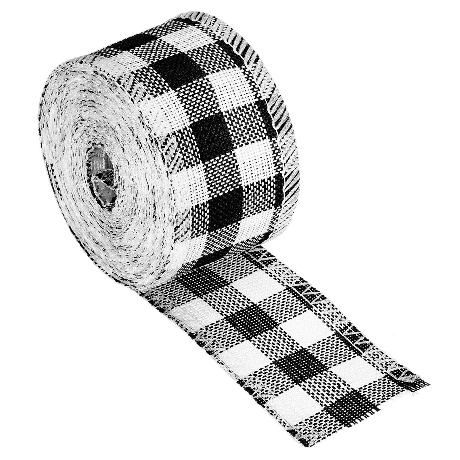 1.57 Inch Wide 6.56 Yards Gingham Ribbon Wired Edge, Black and White - 1.57 inch x 6.56 Yard (W*L)