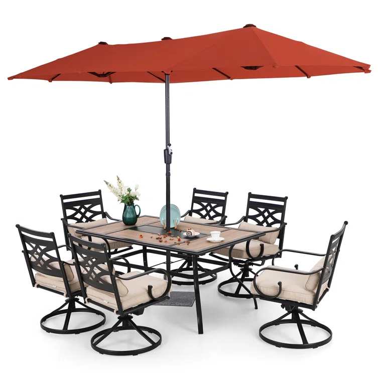 Alyah 6 - Person Rectangular Outdoor Dining Set with Cushions