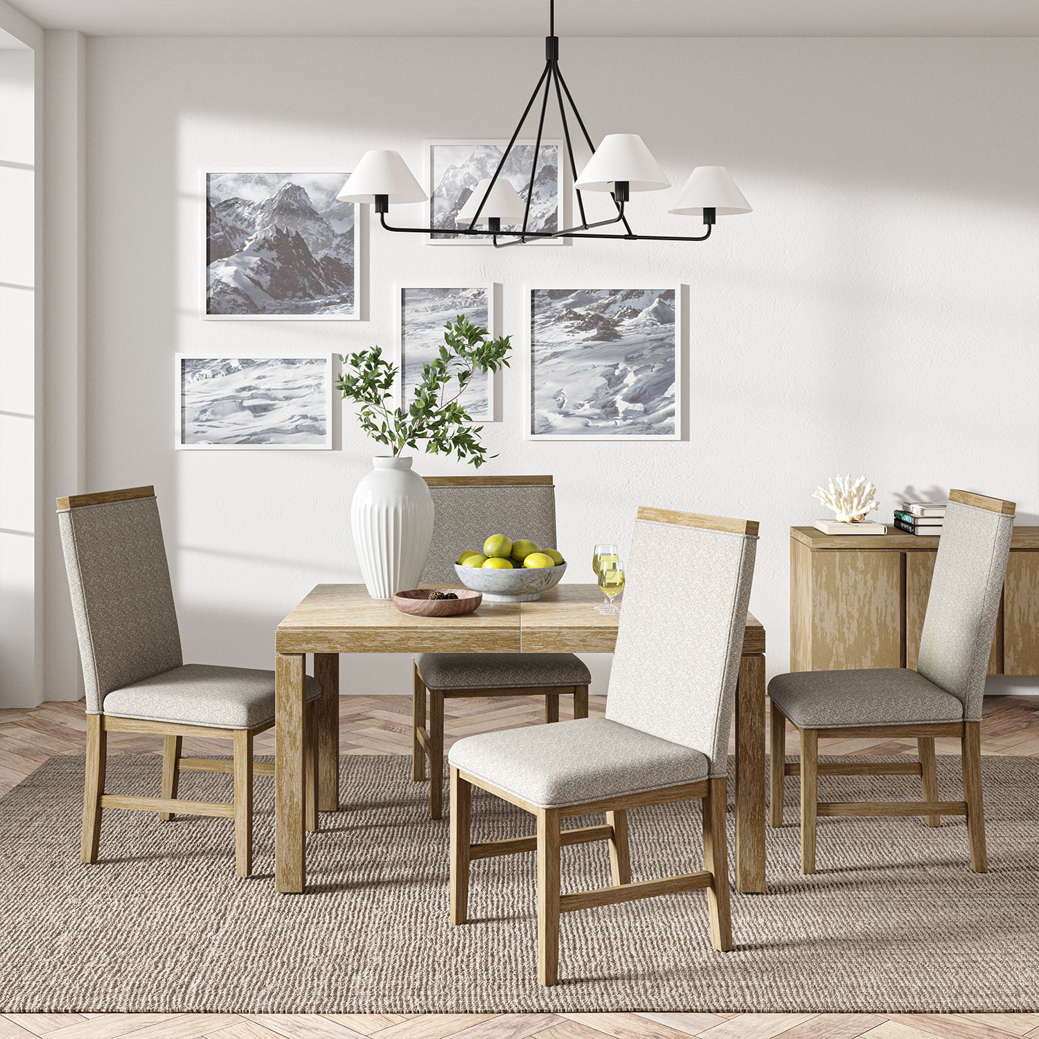 Reynold Modern Upholstered Dining Chair with Solid Wood Leg Set of 4