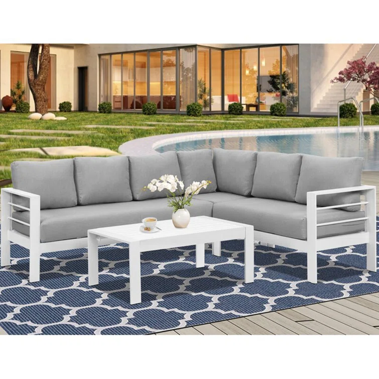 Brandtley 5-6 Person Aluminum Sectional Seating Group with Cushions