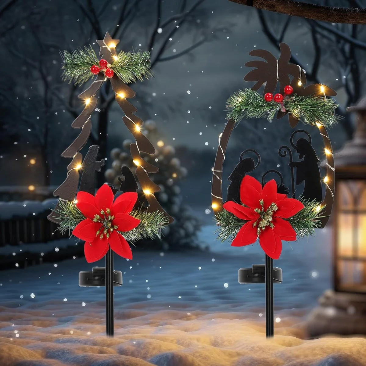 2 Pcs Christmas Outdoor Stakes with Solar Light - 2-PCS