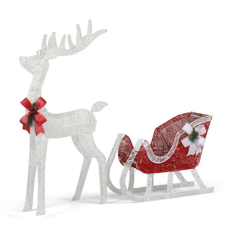 4ft Christmas Reindeer & Sleigh Outdoor Yard Decoration Set with LED Lights